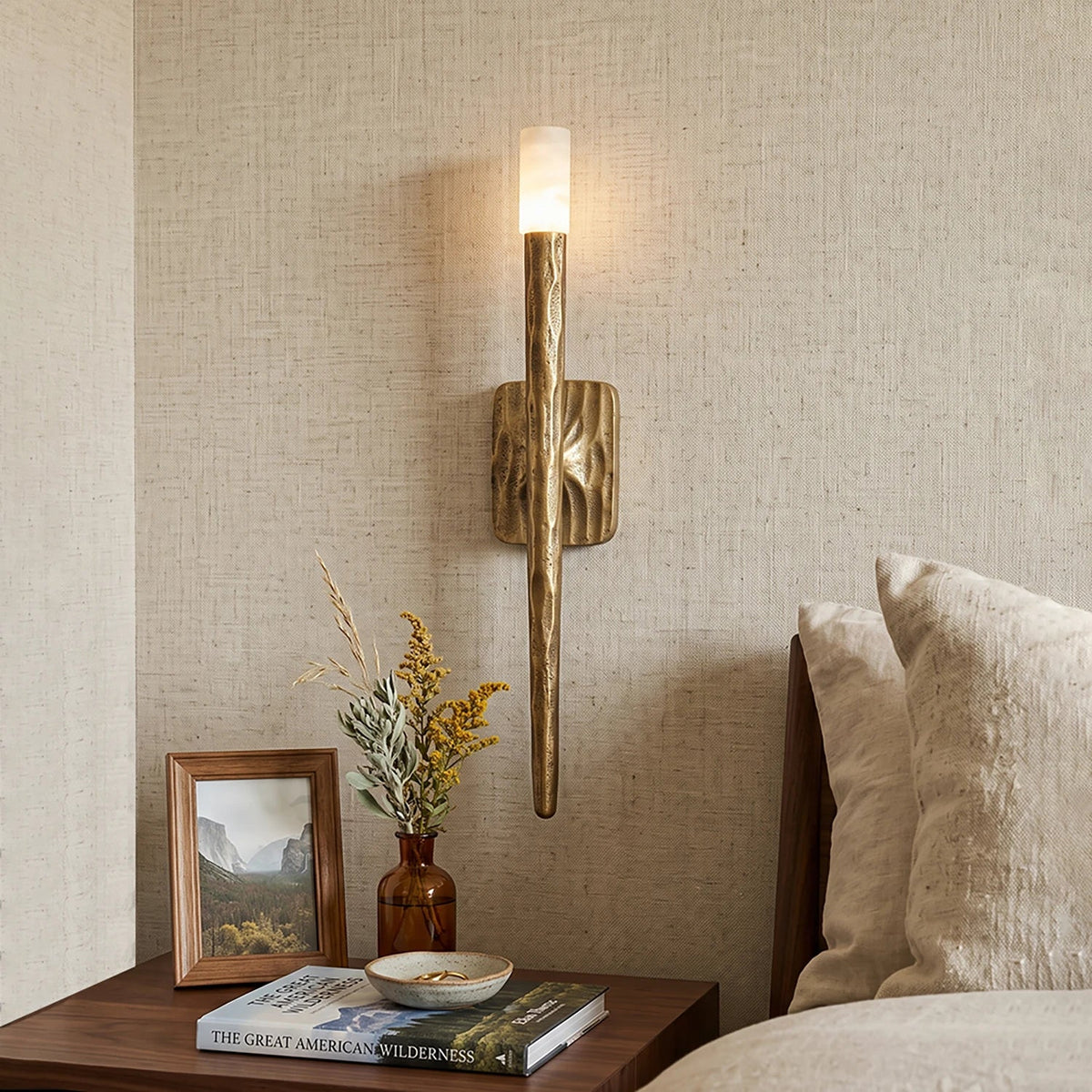 Hammered Torch Alabaster Wall Light