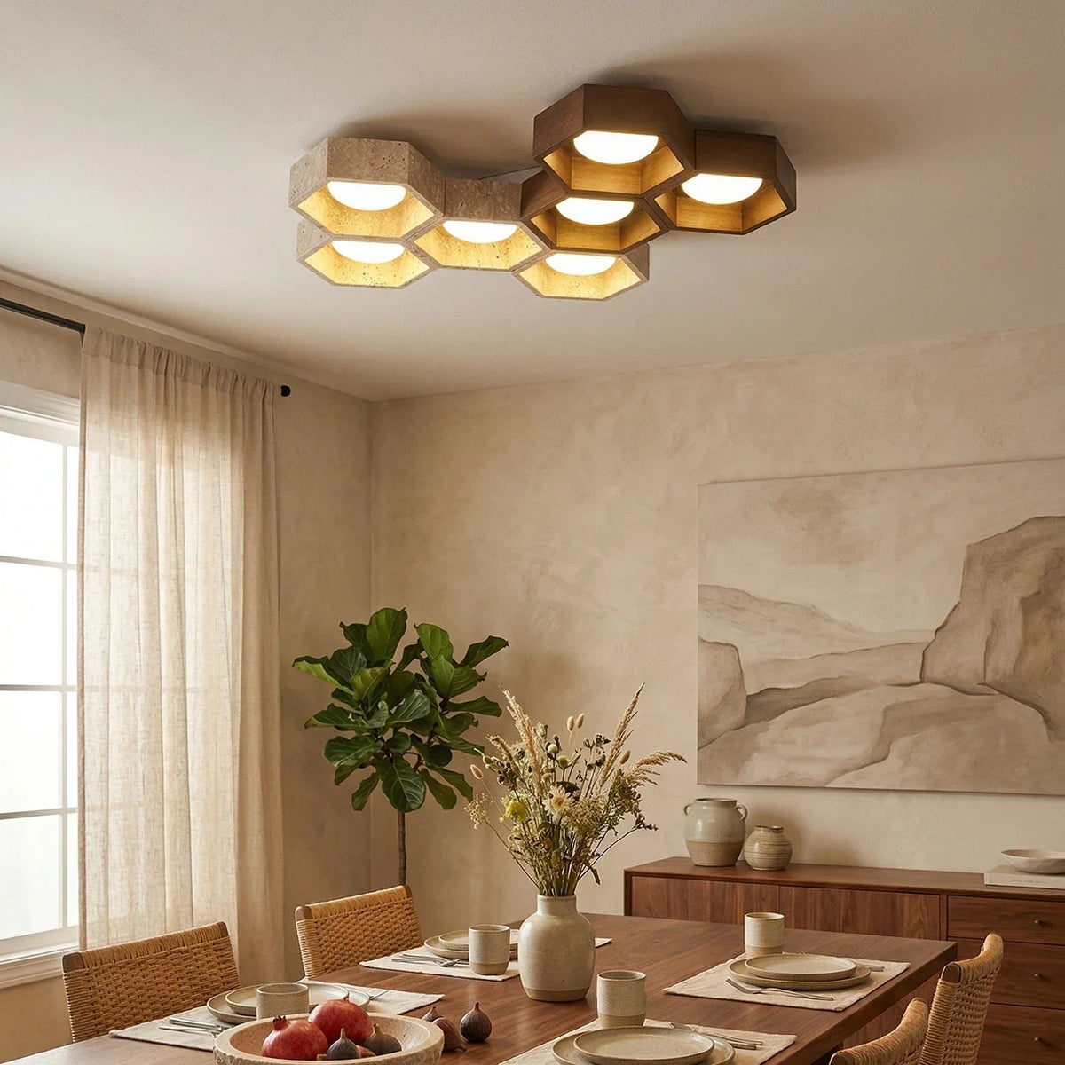 Honeycomb Hexagonal Travertine Ceiling Light