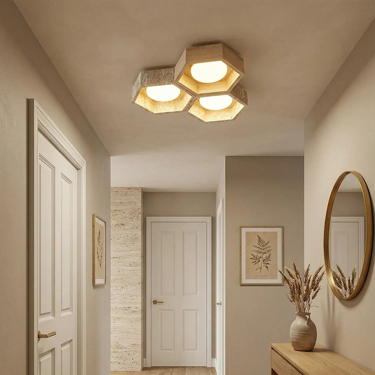 Honeycomb Hexagonal Travertine Ceiling Light