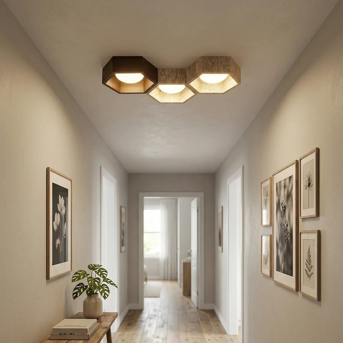 Honeycomb Hexagonal Travertine Ceiling Light