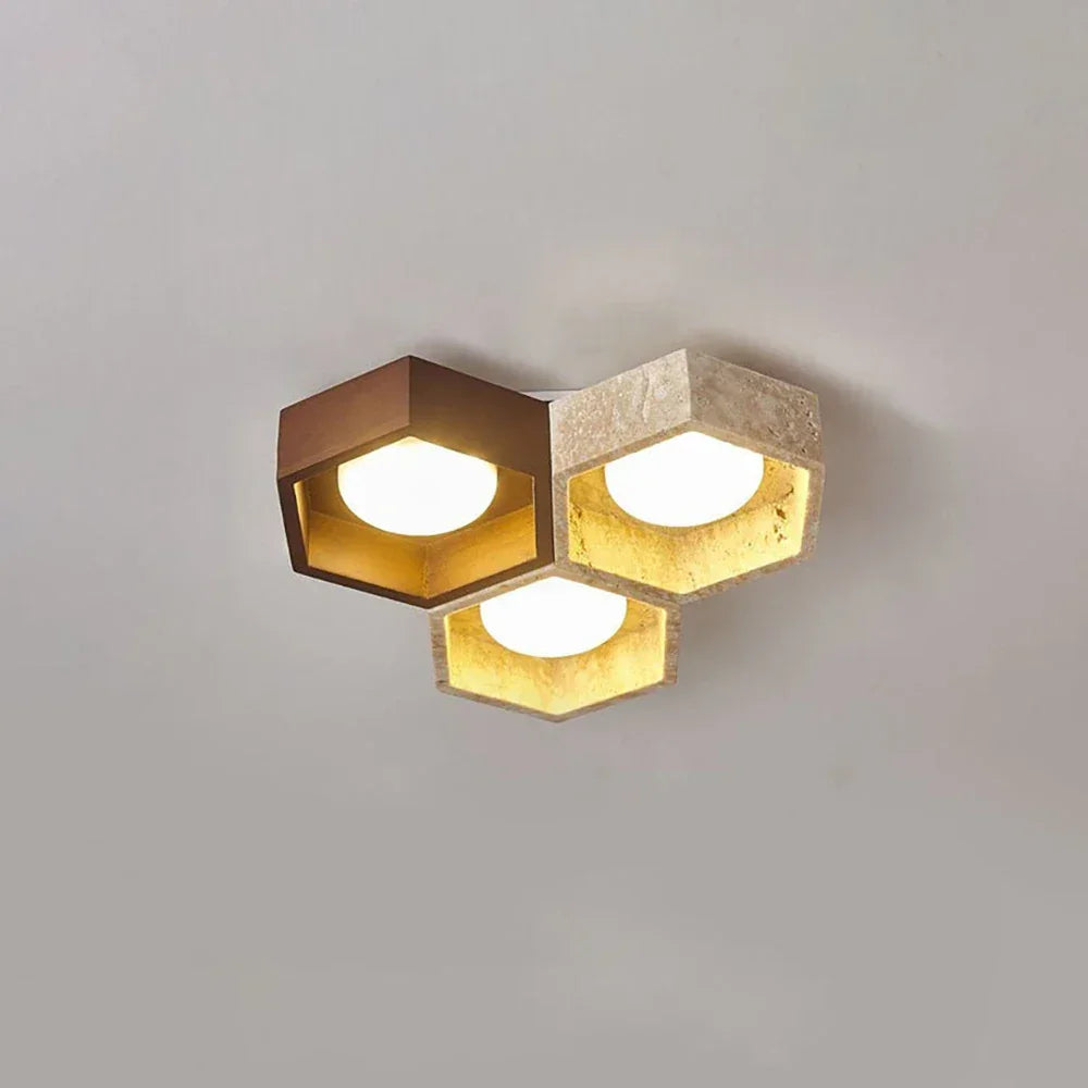 Honeycomb Hexagonal Travertine Ceiling Light