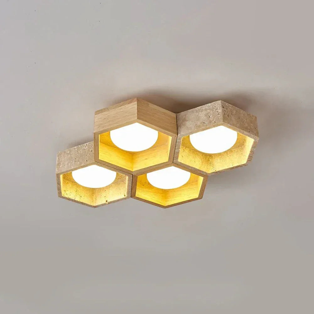 Honeycomb Hexagonal Travertine Ceiling Light