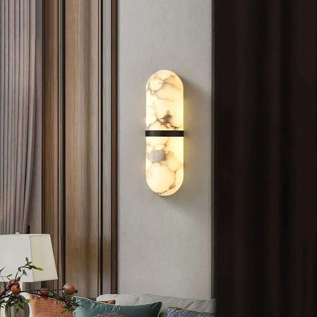 Oval Alabaster Semi-Circular Wall Lamp