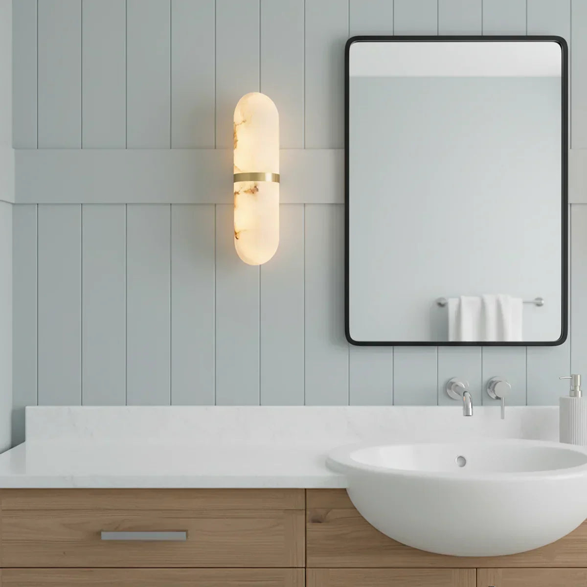 Oval Alabaster Semi-Circular Wall Lamp