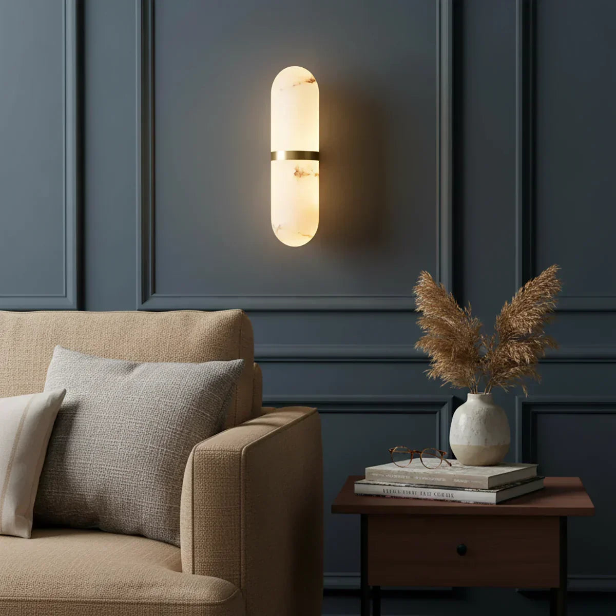 Oval Alabaster Semi-Circular Wall Lamp