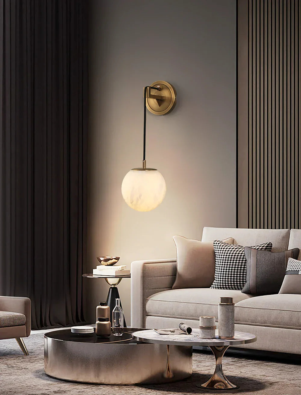 Minimalist Spherical Alabaster Wall Lamp