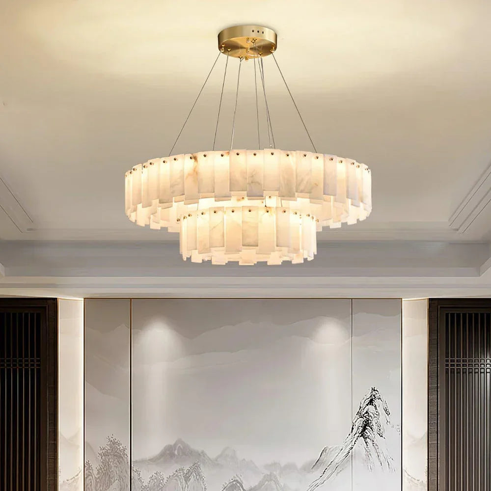Modern Alabaster Celestial Round Chandelier