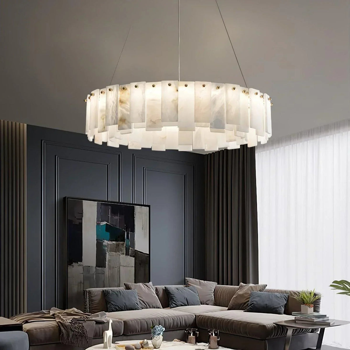 Modern Alabaster Celestial Round Chandelier