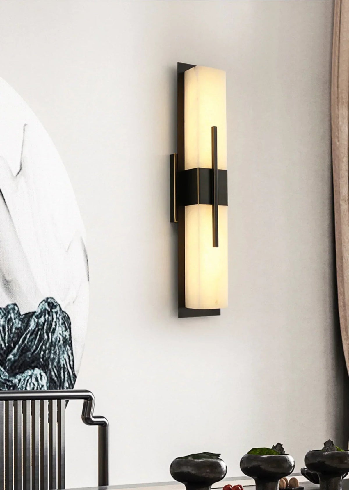 Modern Alabaster Cuboid Copper Wall Lamp