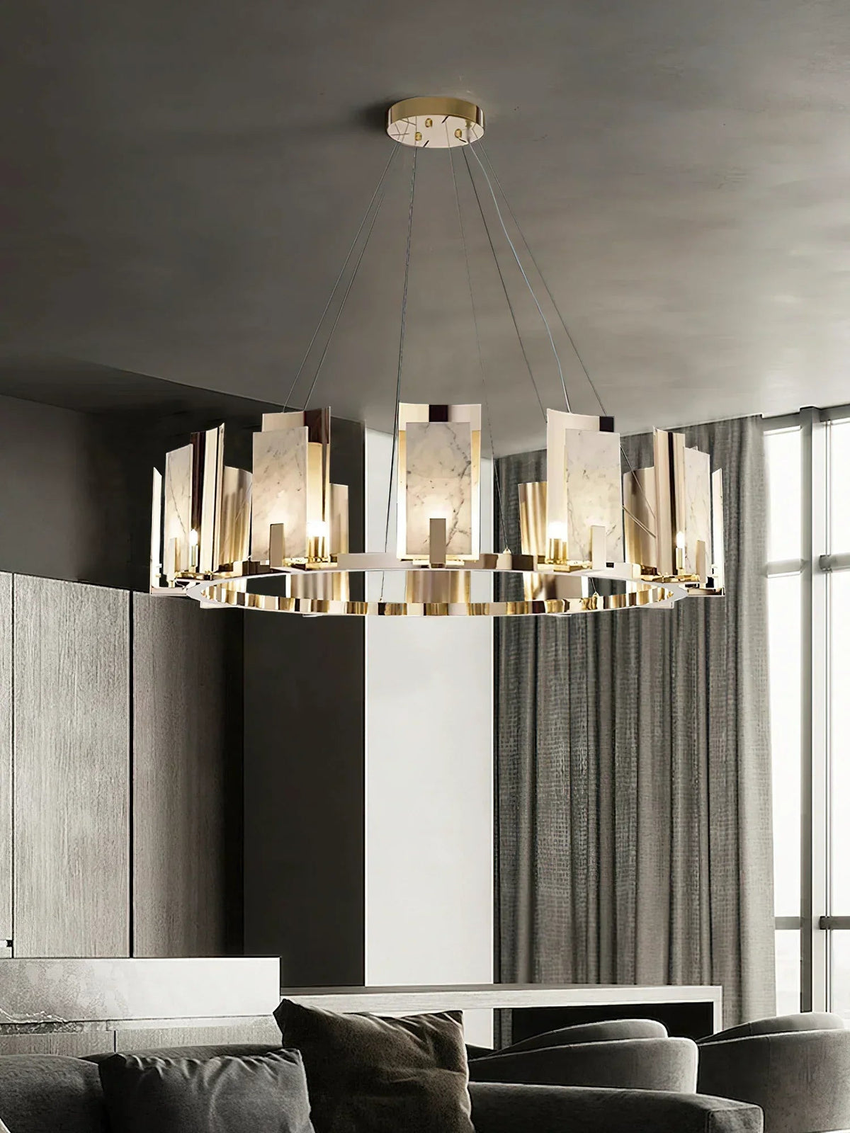 Modern Alabaster Jessie Round Chandelier