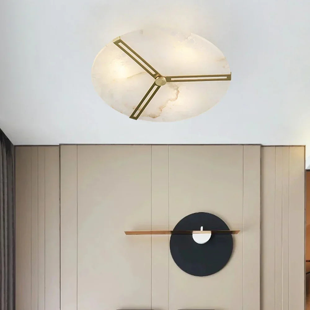 Modern Alabaster Round Copper Ceiling Lamp