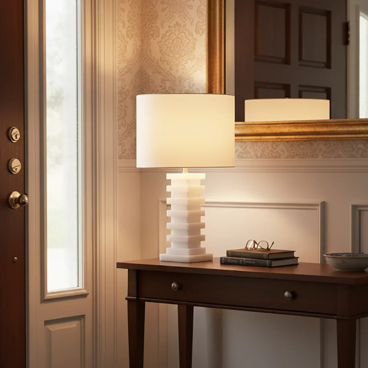 Modern Alabaster Stacked Table Lamp
