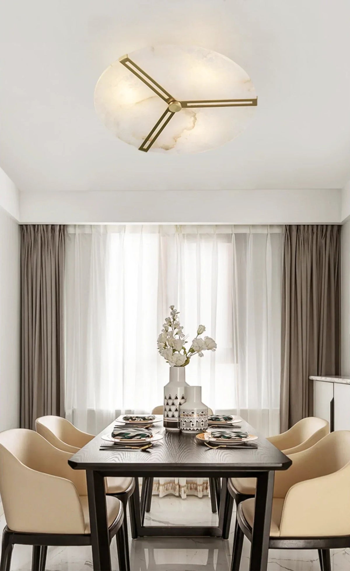 Modern Alabaster Round Copper Ceiling Lamp