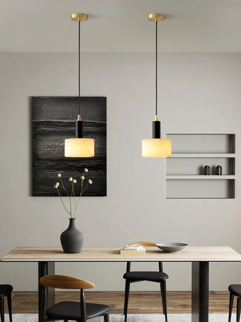 Modern Cylindrical Alabaster Pendant Light