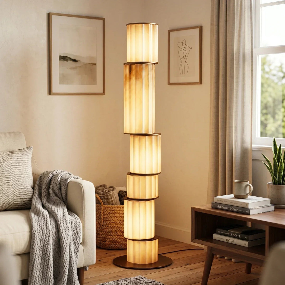 Staggered Fluted Column Alabaster Floor Lamp