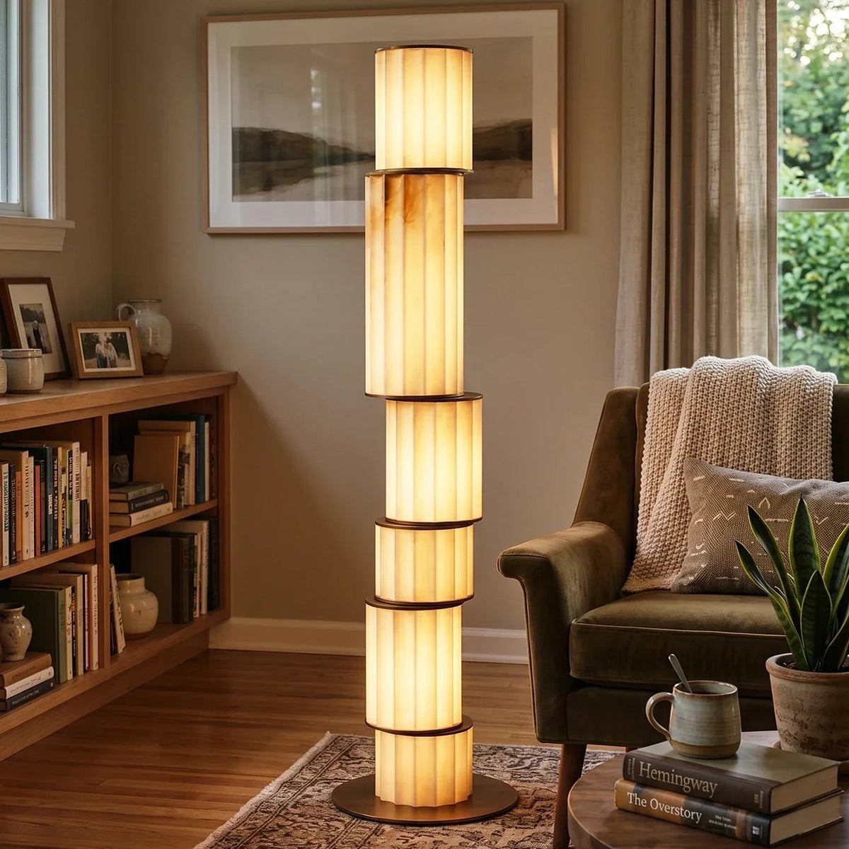 Staggered Fluted Column Alabaster Floor Lamp