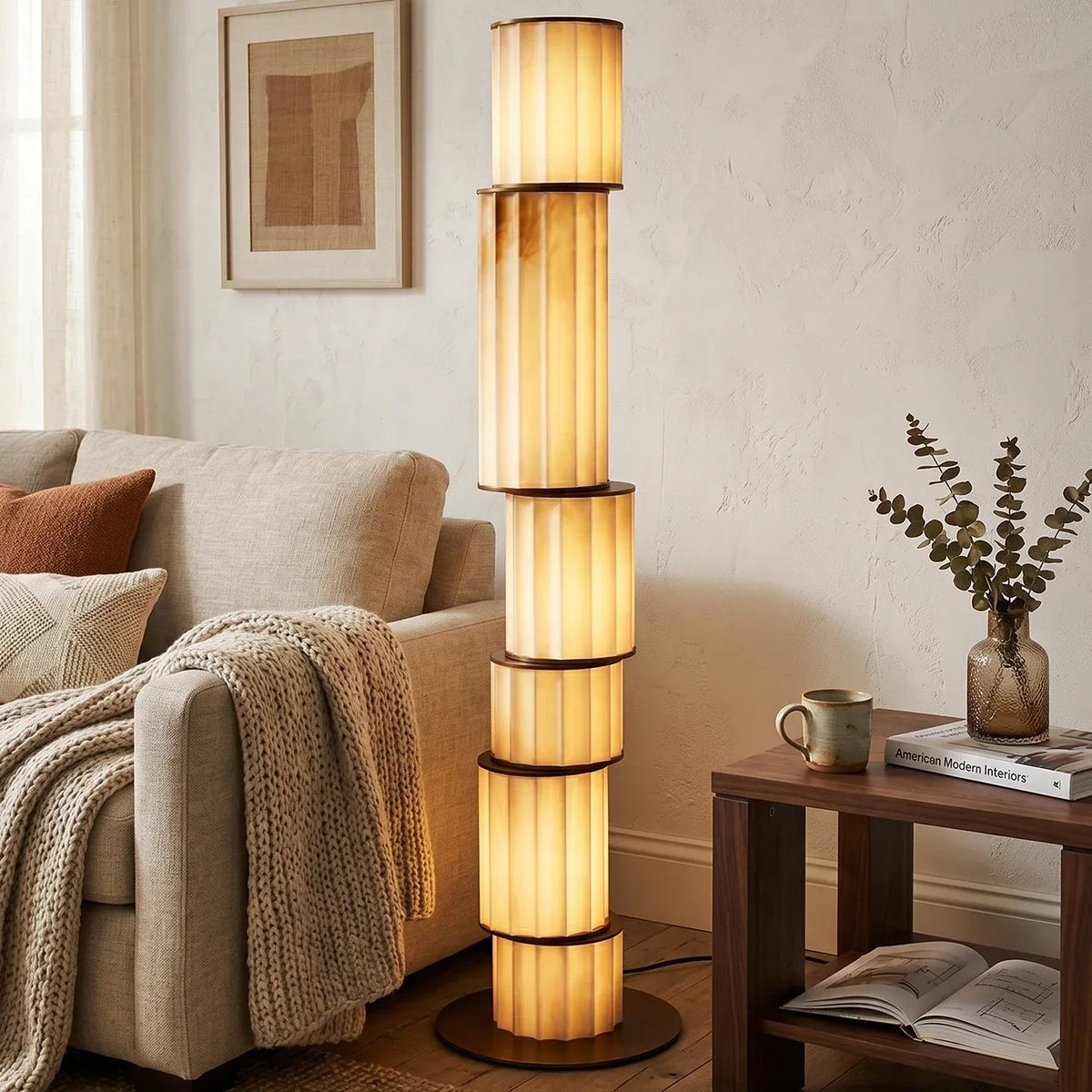 Staggered Fluted Column Alabaster Floor Lamp
