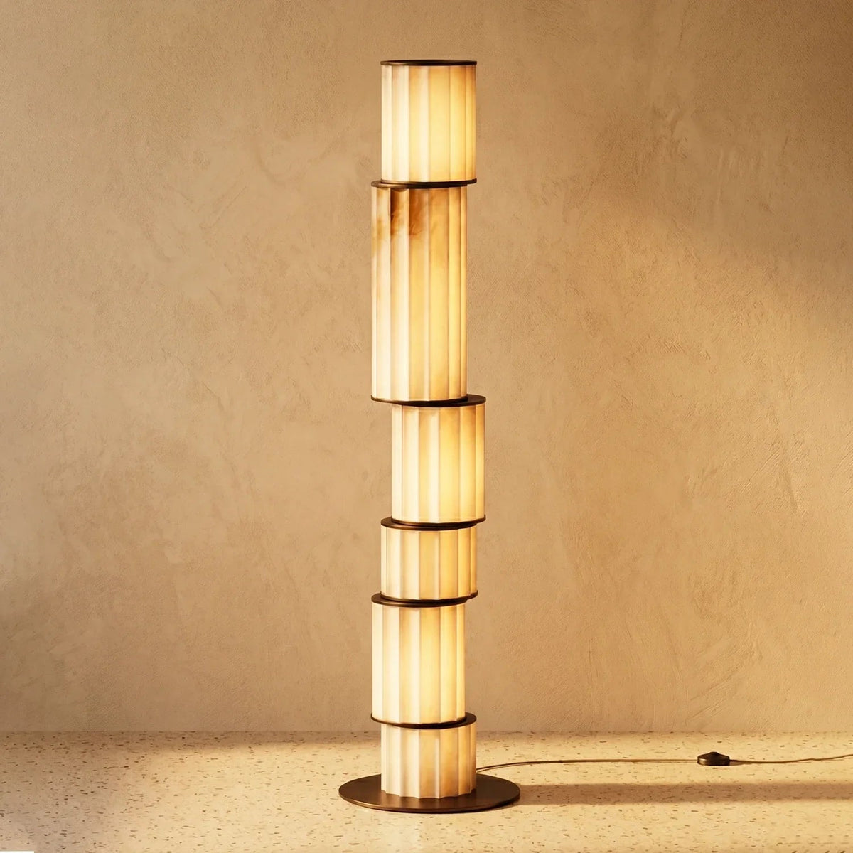 Staggered Fluted Column Alabaster Floor Lamp