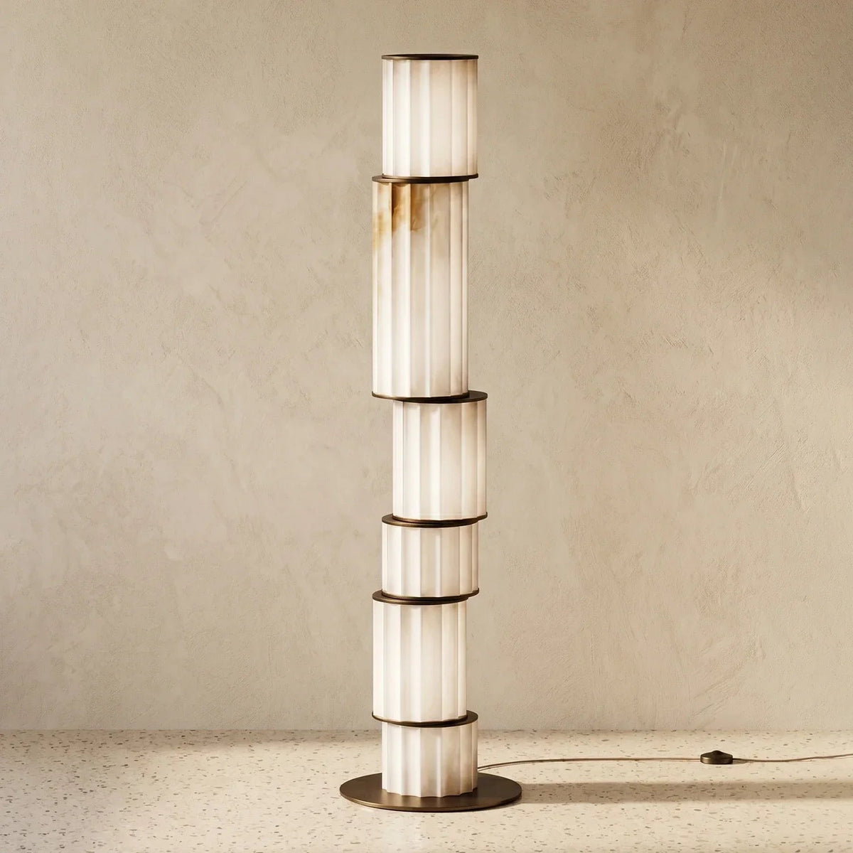 Staggered Fluted Column Alabaster Floor Lamp
