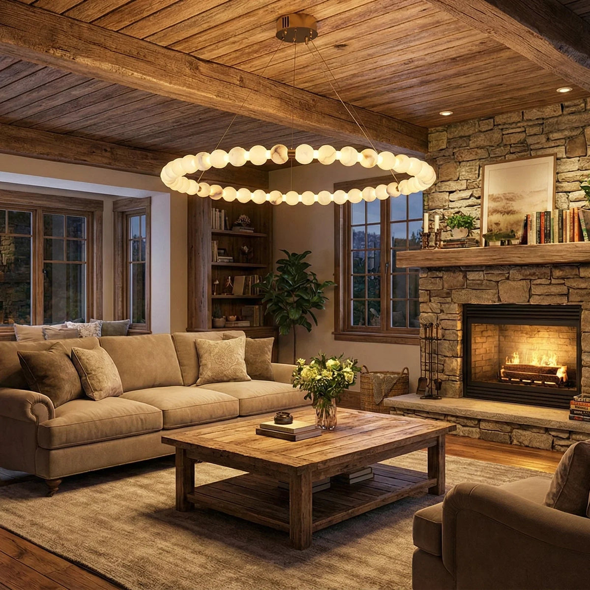 Pearl Alabaster Necklace Round Chandelier