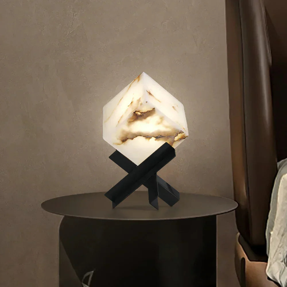 Modern Alabaster Cube Table Lamp