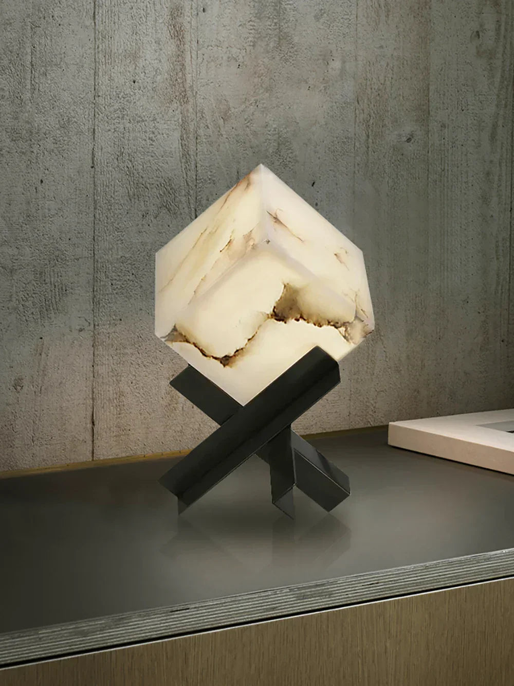 Modern Alabaster Cube Table Lamp