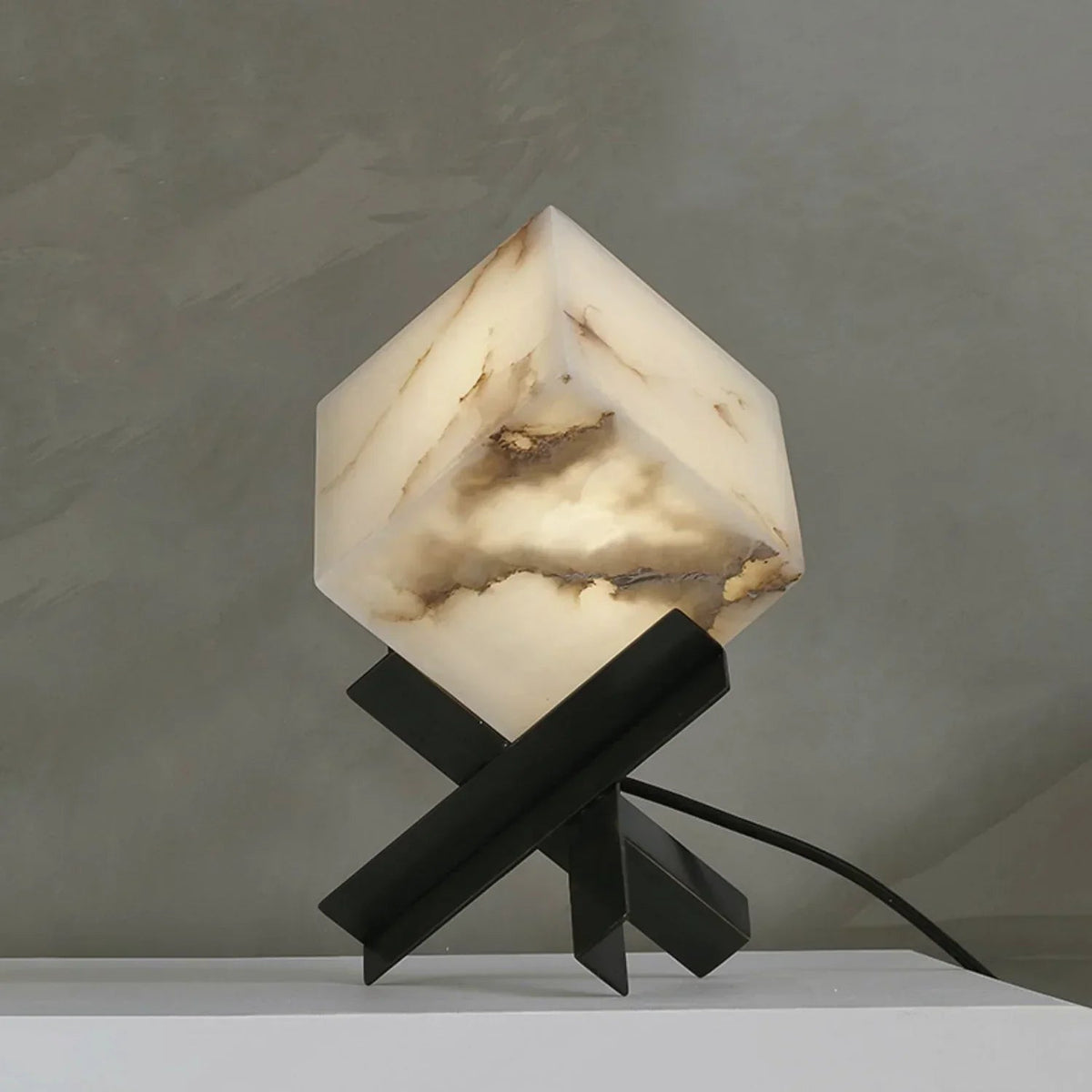 Modern Alabaster Cube Table Lamp
