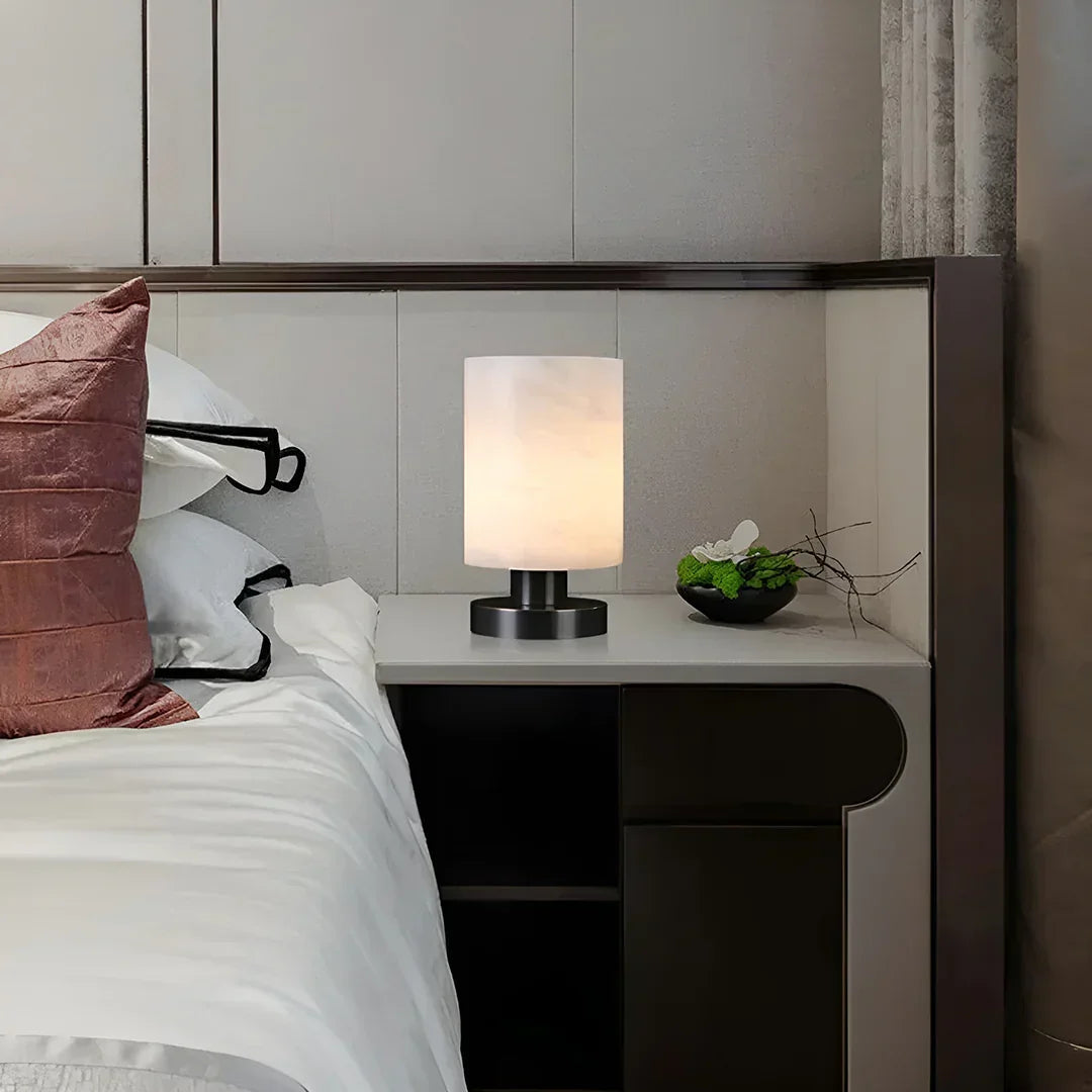 Minimalist Cylindrical Alabaster Table Lamp