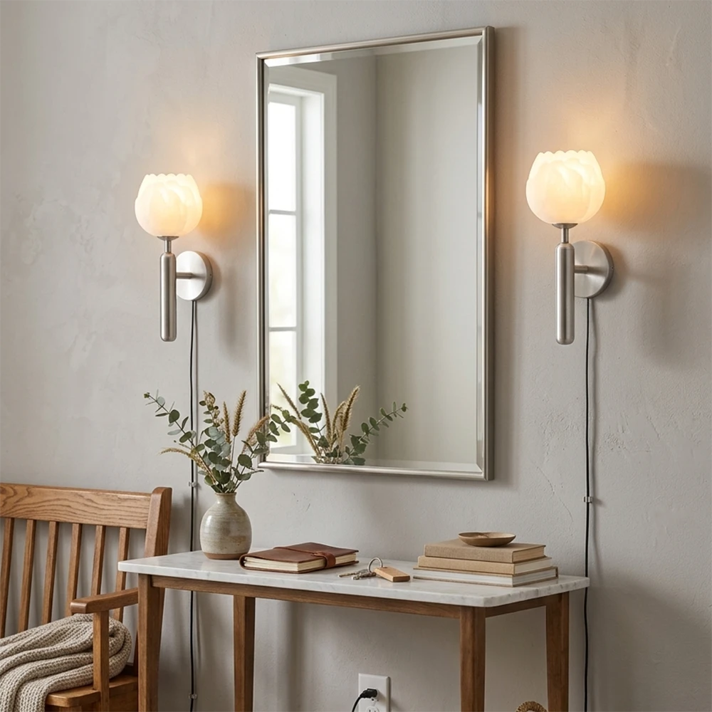 Alabaster Flower Plug-in Wall Lamp