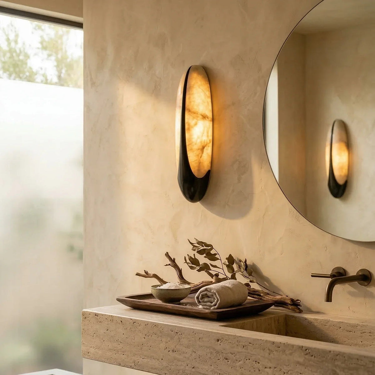 Sculptural Curved Alabaster Wall Lamp