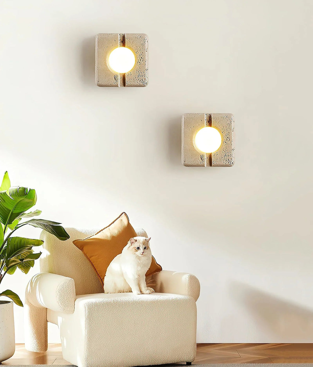 Square Camera Travertine Wall Lamp