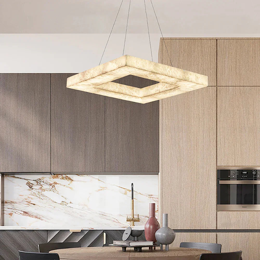 Square Modern Alabaster Chandelier