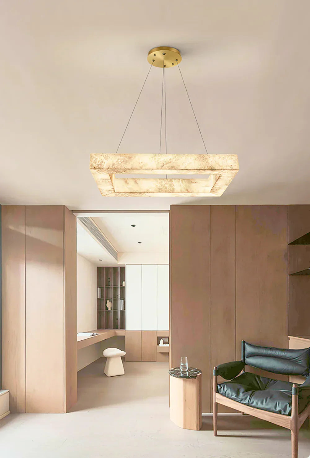 Square Modern Alabaster Chandelier