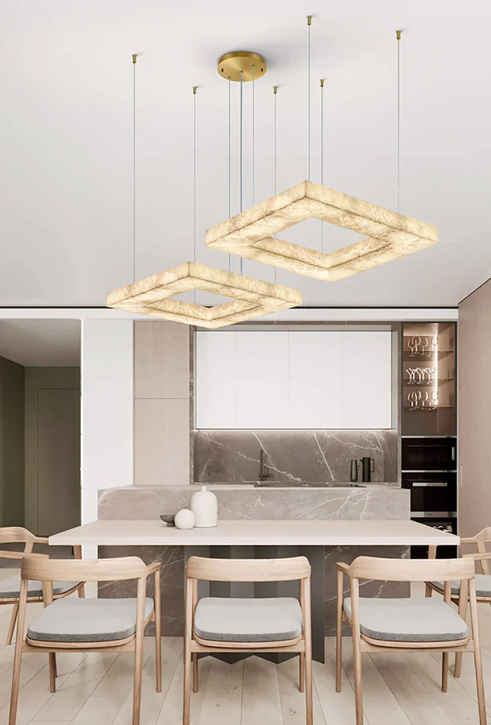 Square Modern Alabaster Chandelier
