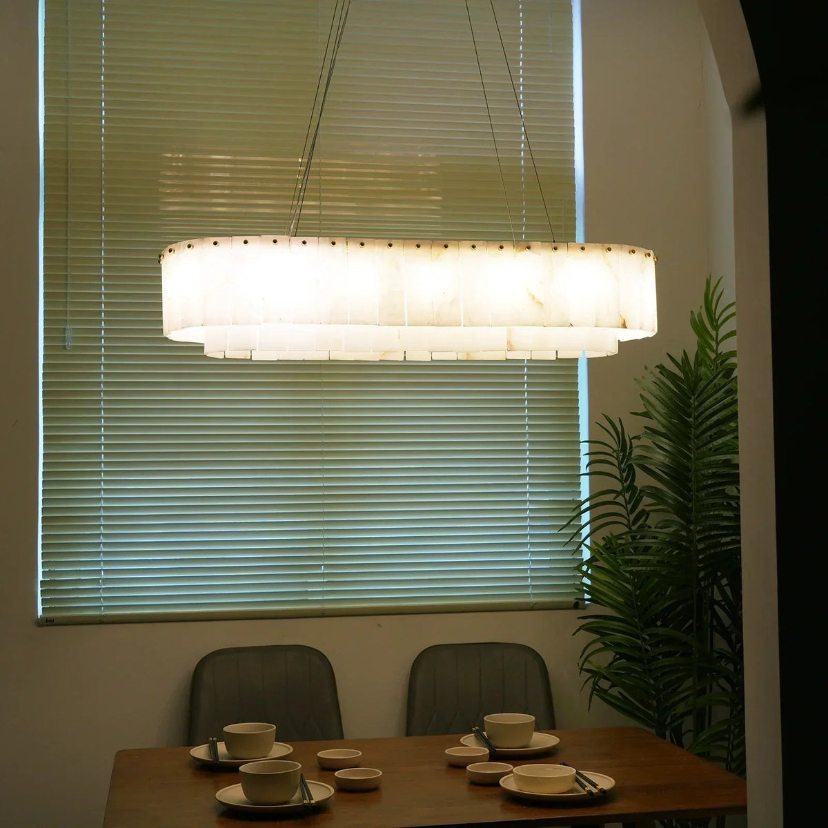 Rectangular Alabaster Round Chandelier