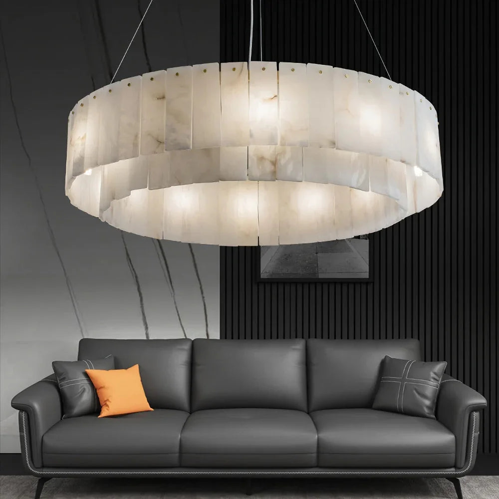 Rectangular Alabaster Round Chandelier