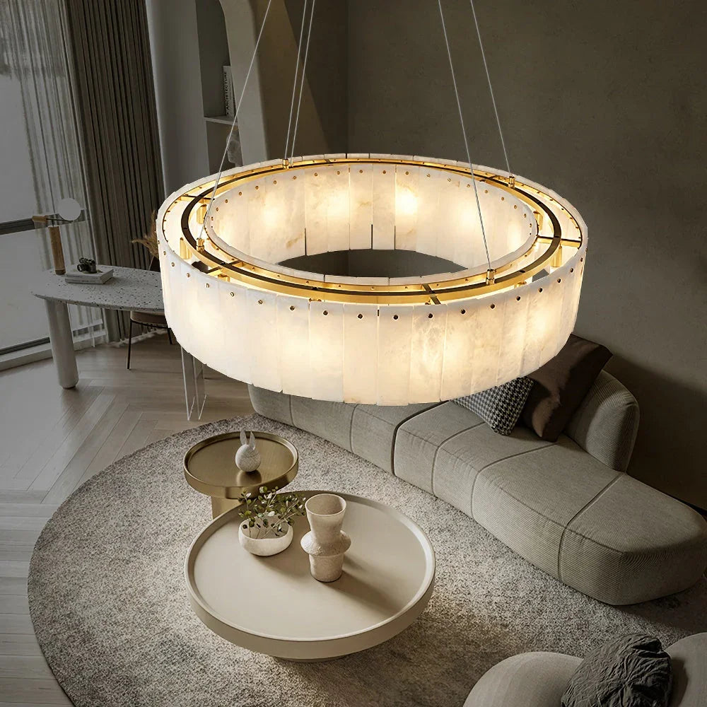 Rectangular Alabaster Round Chandelier