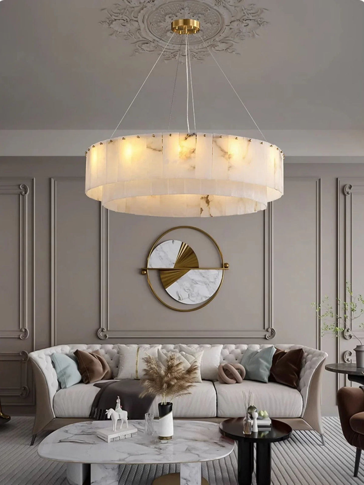 Rectangular Alabaster Round Chandelier