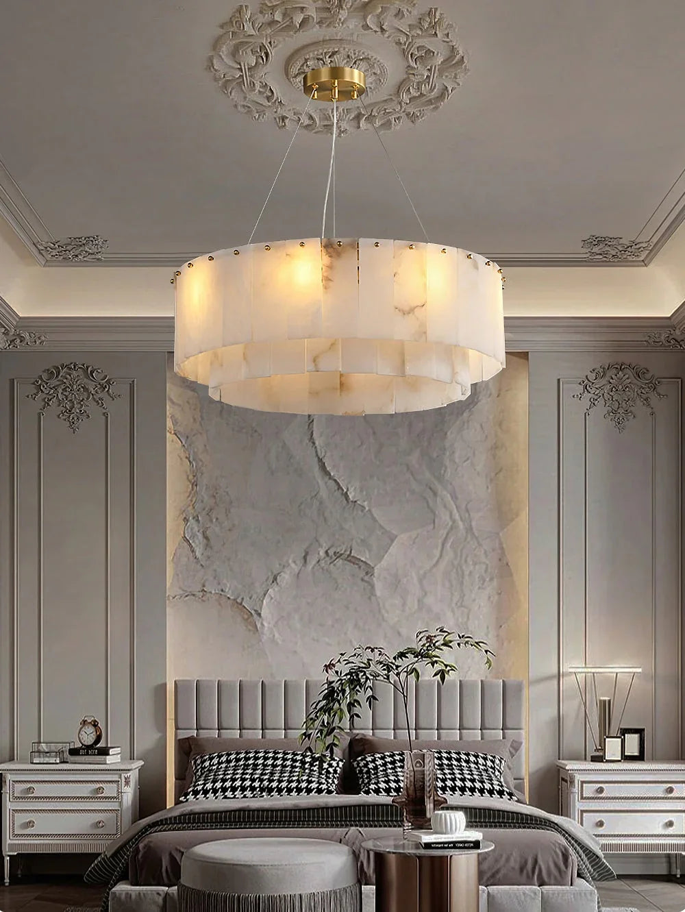 Rectangular Alabaster Round Chandelier