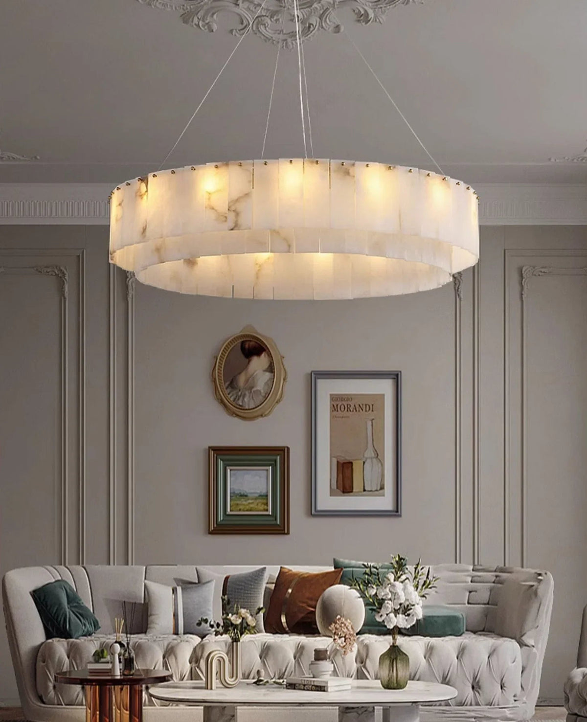 Rectangular Alabaster Round Chandelier