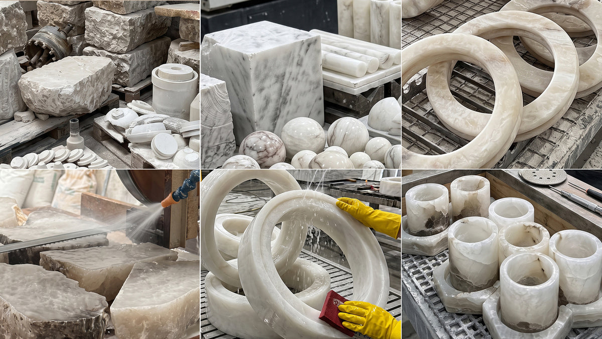 Crafted from Spanish natural alabaster, illuminated by warm light