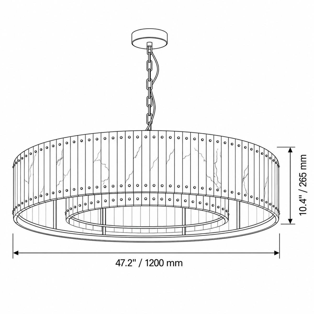 Alabaster drum chandelier dimensions: diameter 1200 mm, body height 265 mm