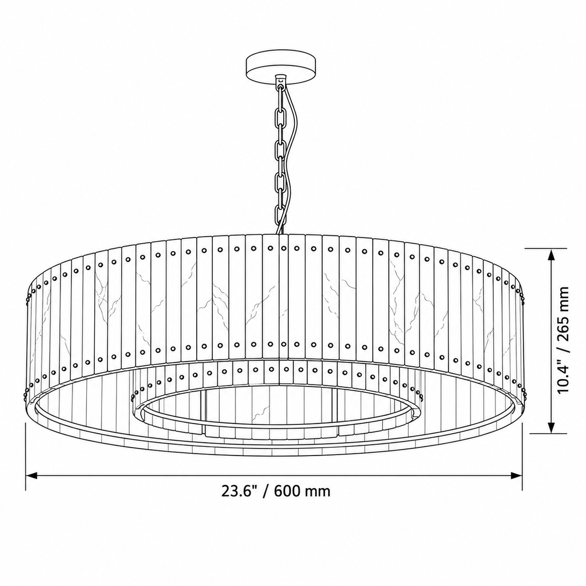 Alabaster drum chandelier dimensions: diameter 600 mm, body height 265 mm