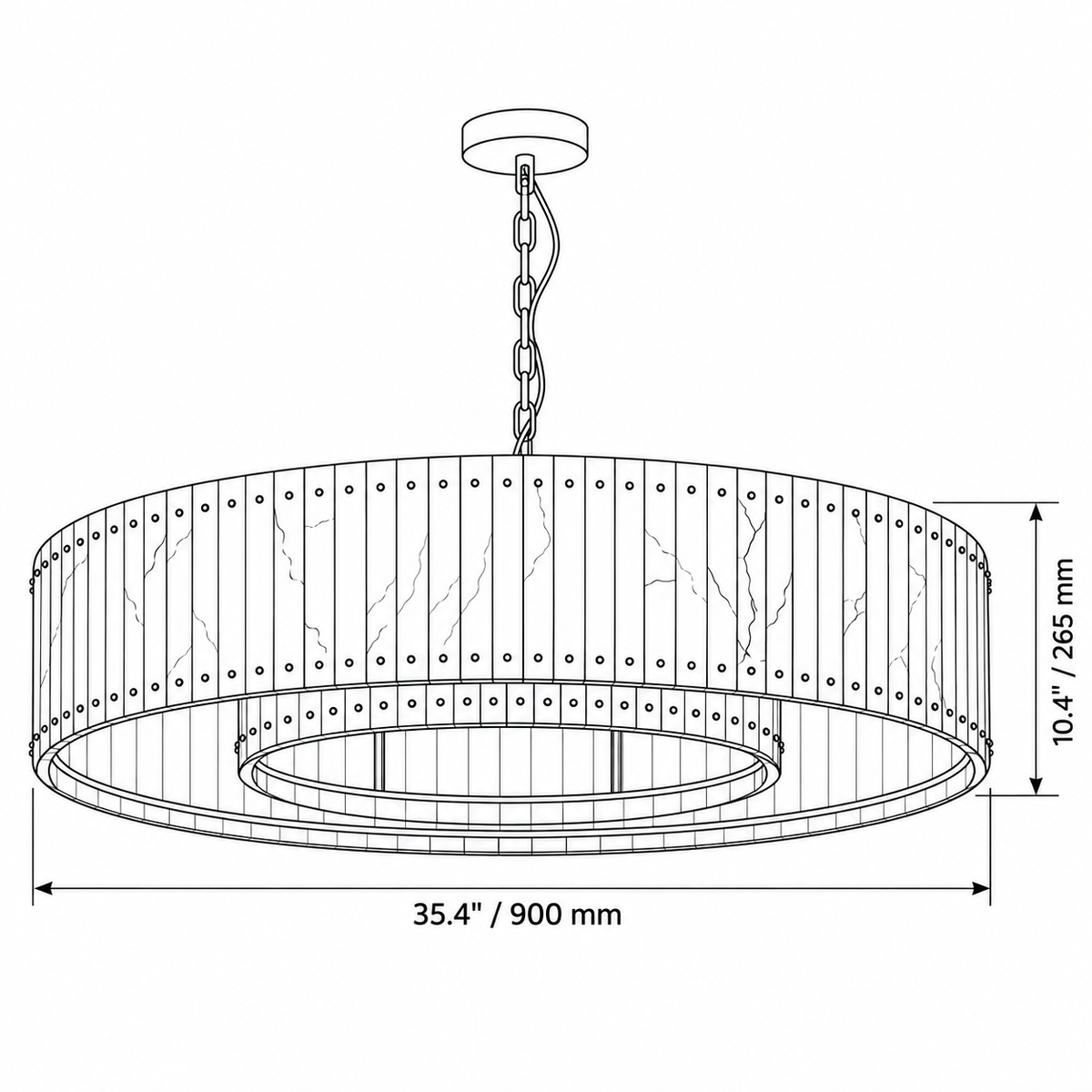 Alabaster drum chandelier dimensions: diameter 900 mm, body height 265 mm