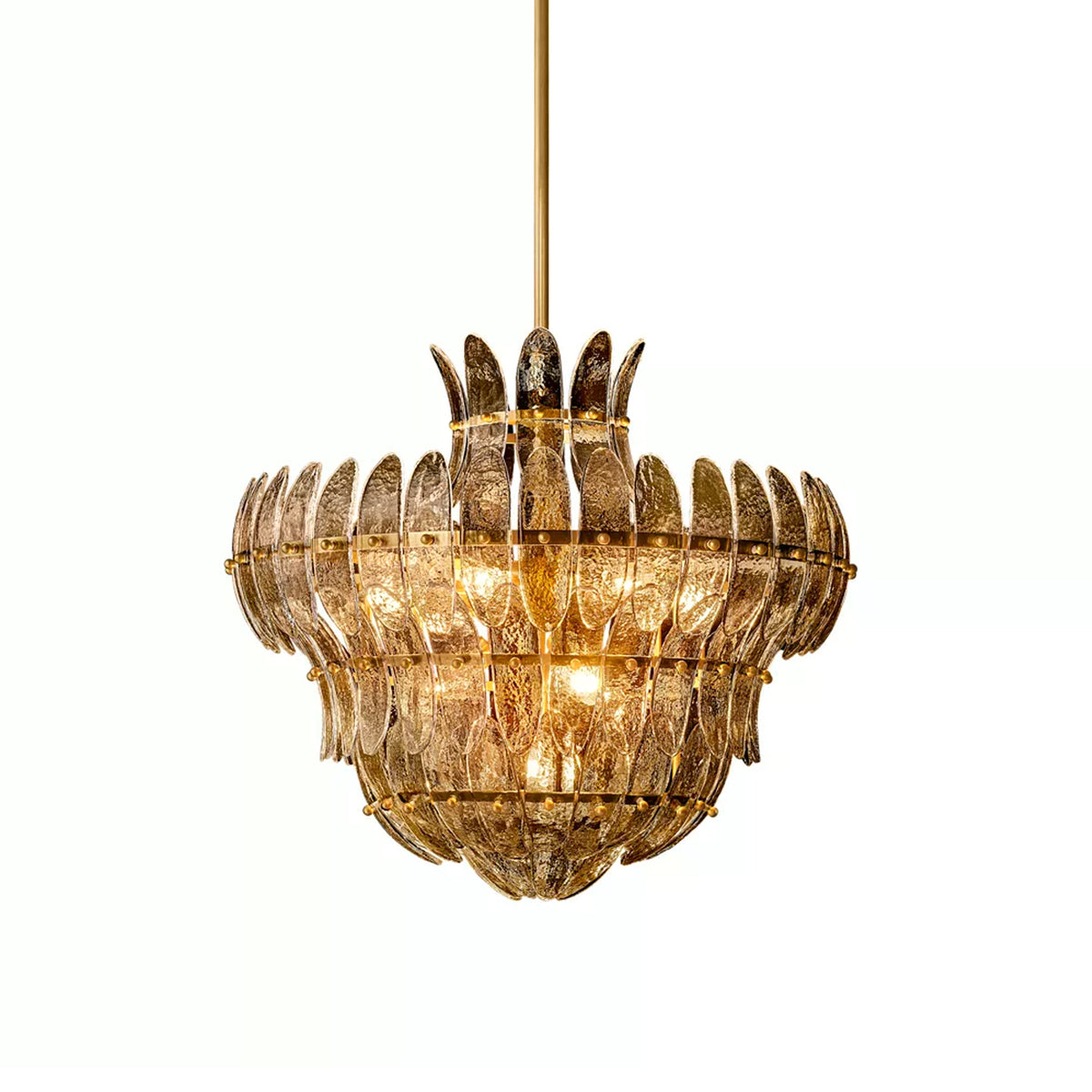 Alieence 27 inch Lacquered Burnished Brass smoke glass chandelier white-background