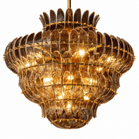 Alieence 36 inch Lacquered Burnished Brass smoke glass chandelier white-background