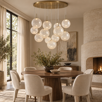Casens 12-light Crackle chandelier in a warm modern dining room