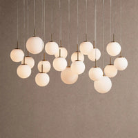 Casens glass globe linear chandelier 65" 19-Light / Matte Opal
