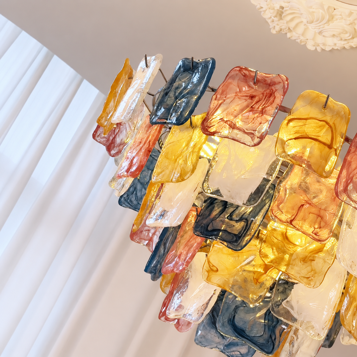 Celestine multicolor rippled glass panels close-up