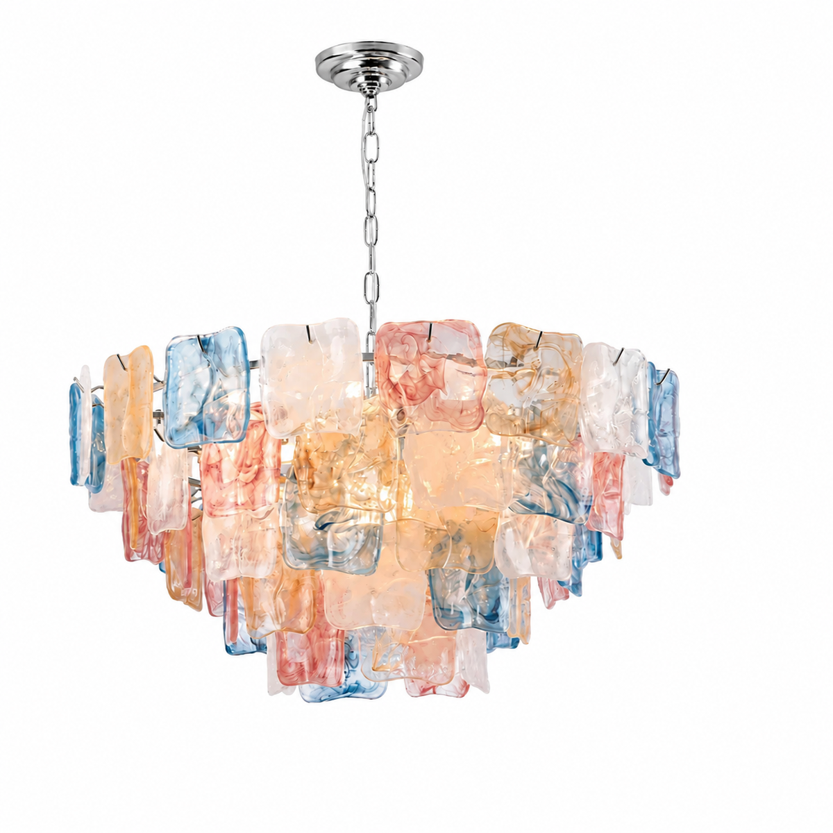 Celestine multicolor glass chandelier, Silver finish, 12 lights, 800 mm diameter, white background